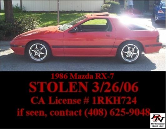 Car Stolen - 1986 RX-7 in San Jose, CA
